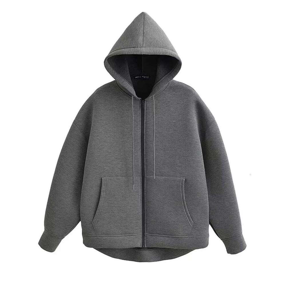 Autumn Winter Vintage Zipper Hoodie Women Long Sleeve Pocket Jacket Solid Loose Sweatshirts Casual Street Coat Lady Outfit Wear
