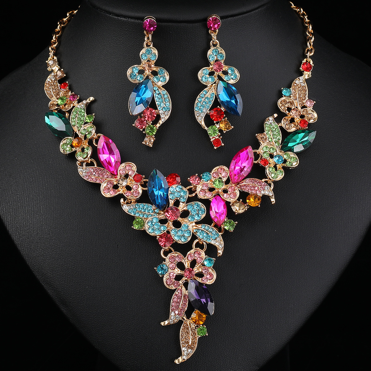 Luxury Brand Designer Jewelry European And American Jewelry Set Necklace Earrings Three-Piece Set Bridal Wedding Accessories New Model Foreign Trade S