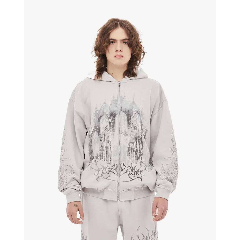 Vintage Spring Autumn Aesthetic Print Gothic Fashion Zip Up Hoodie Hip Hop Sweatshirt Casual Y2k Tops Women Man Kpop Clothes