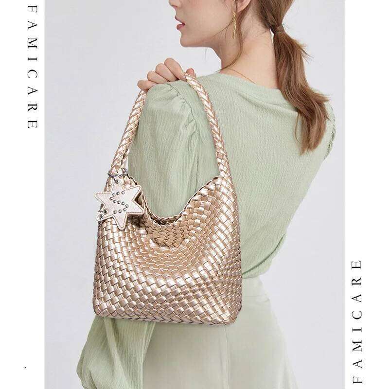 Trendy Hand-Woven For Women Stylish Tote With Detachable Pouch Lady Fashion Underarm Shoulder Bag PU Vegan Leather Handbag
