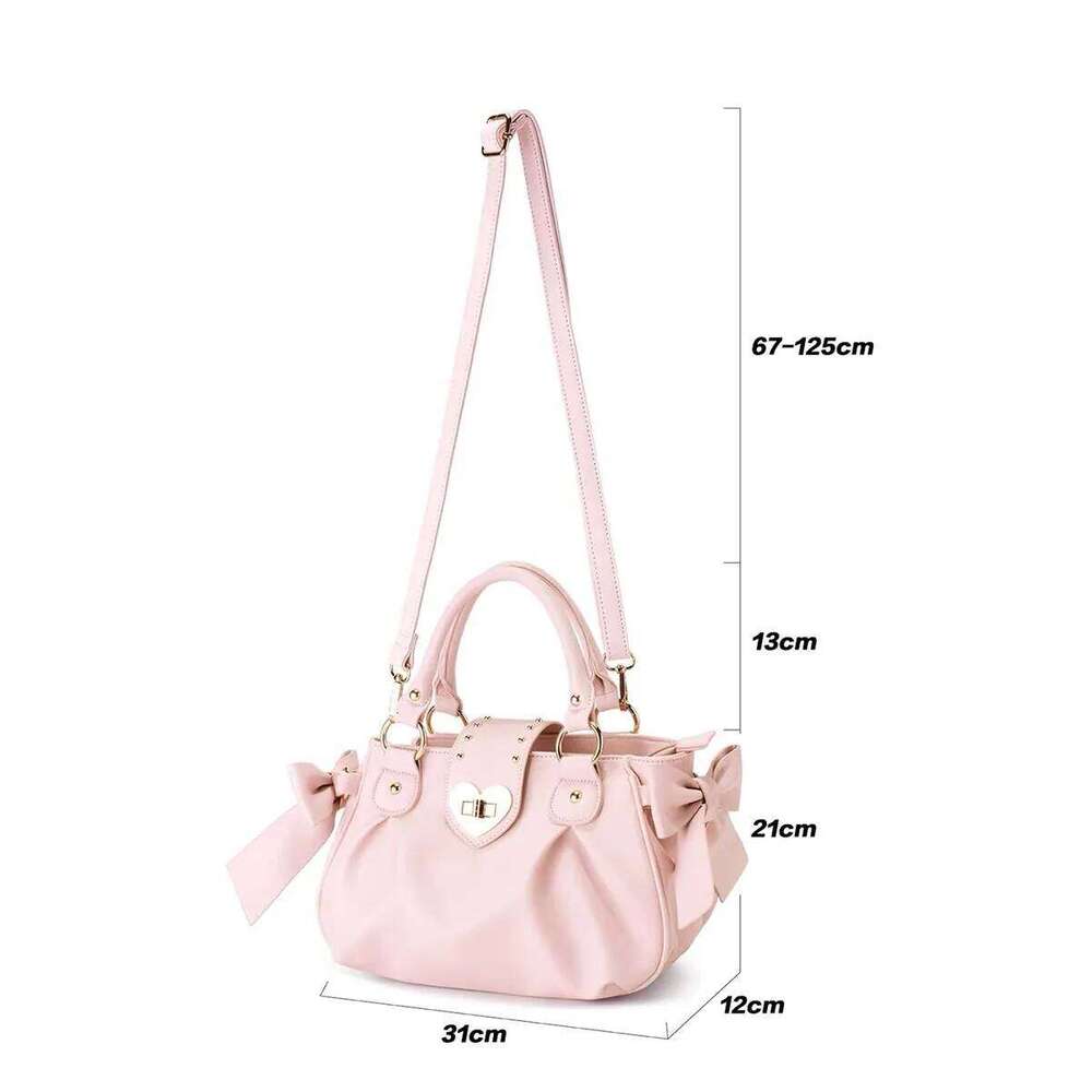 Sweet Bow Lolita Pink Hand Purse Women Haruku Love Heart Soft Crossbody Lady Kawaii Large Capacity Shoulder Bag Female