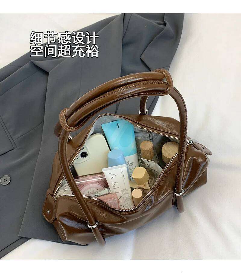 Brand Designer Oil PU Leather Women's Shoulder Retro Crossbody Bag Large Pillow Bowling Handbag