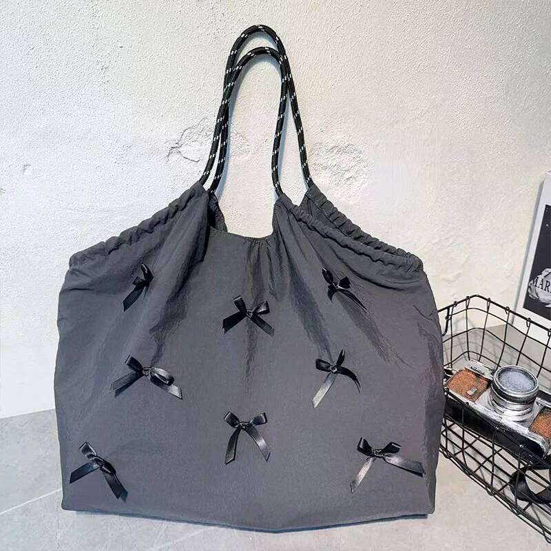 Fashion Women's Versatile Large Capacity Folding Single Shoulder Shopping Bag Simple Casual Bow Handbag