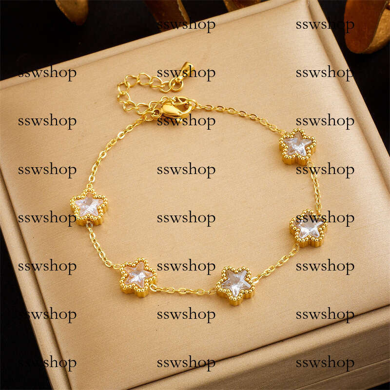 Fashion Dia-Studded Star-Shaped Accessories Chain Stainless Steel Gold-Plated Bracelet
