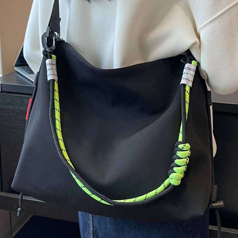 Unisex Leisure Big Nylon Crossbody Bag Black Korean Style Sweethearts Laptop Shoulder Bags Coloured Elastic Rope Lovers Handbag