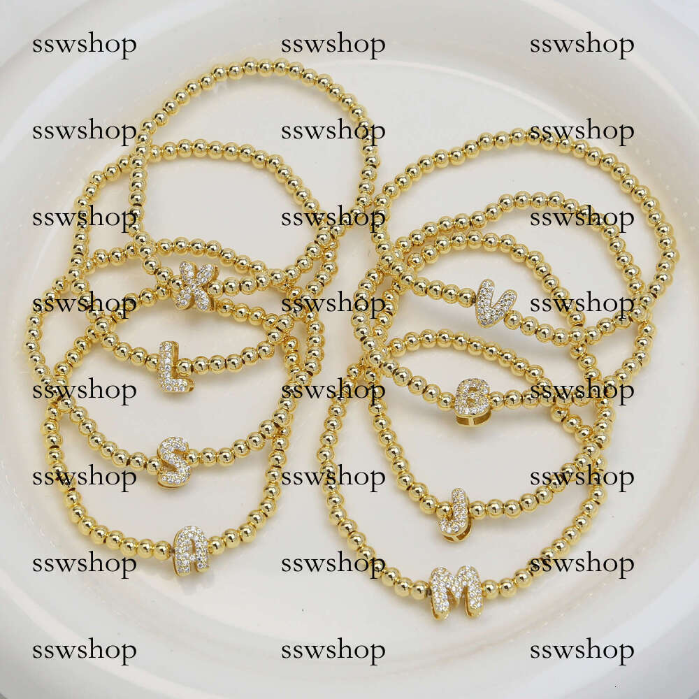 Hot Selling Brass Micro Inlaid Bubble Balloon DIY 26 English Letters Copper Beads Elastic String Bracelet