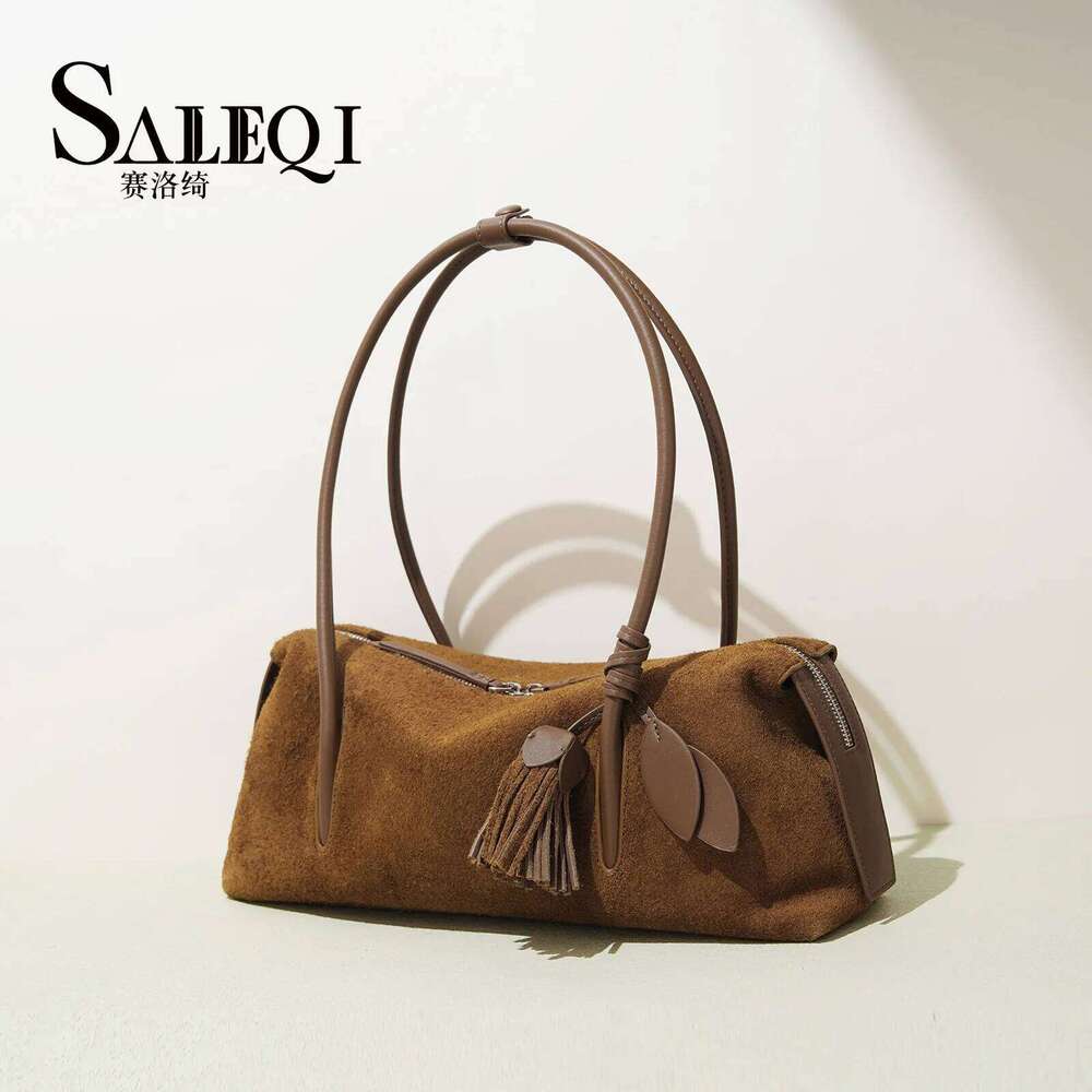 Autumn Winter Genuinw Grade In New Hag Designer Bowling Tote Suede Cow Leather Women's Armpit Shoulder Crossbody Bag