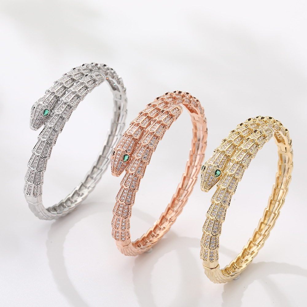 Luxury Brand Designer Jewelry Rose Gold Snake-Shaped Bracelet For Women Sweet Cool Zircon Silver Bracelet Niche High-End European And American Style J