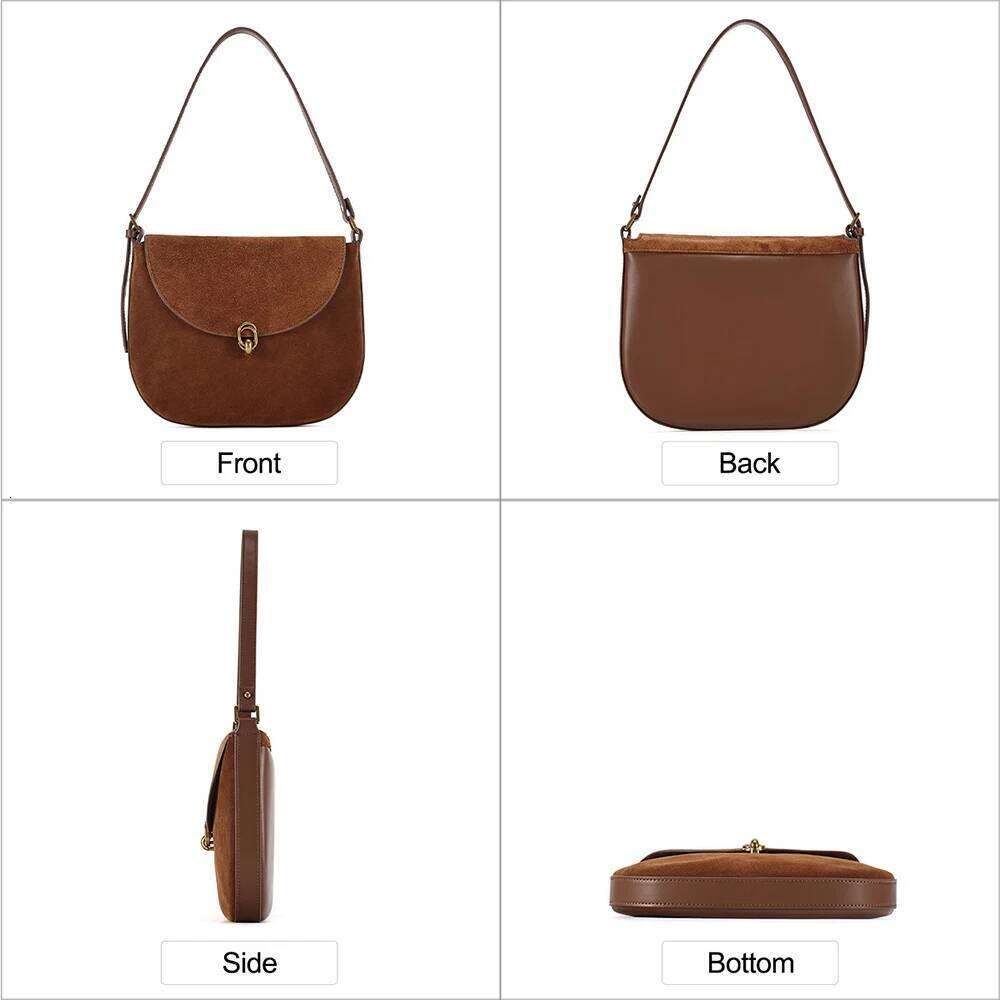 Brand Rodeo Genuine Leather Brown Suede Totes Gold Buckle Shoulder Bags Fashion Women Handbags