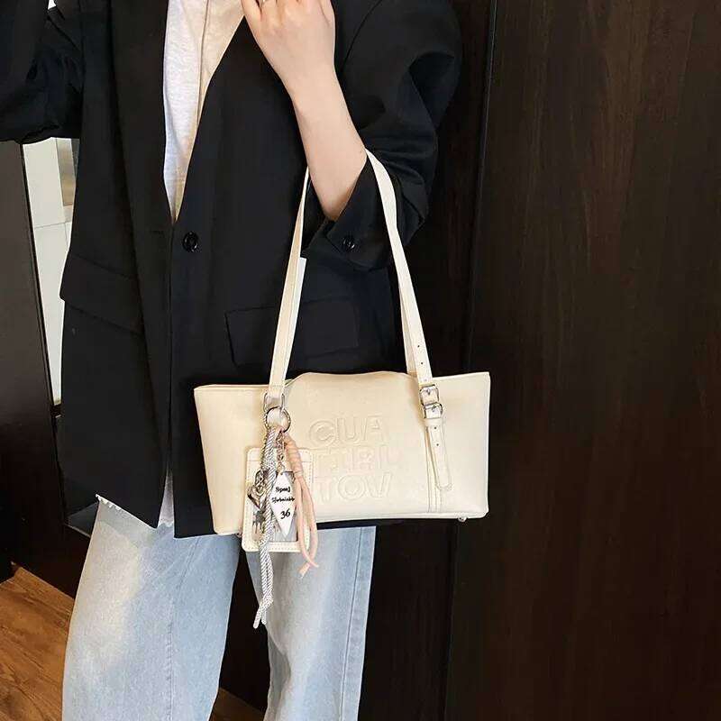 2025 Women's New Niche Design Solid Color Lettering Minimalist Multi-Functional Convertible Shoulder Bag - Daily Essentials