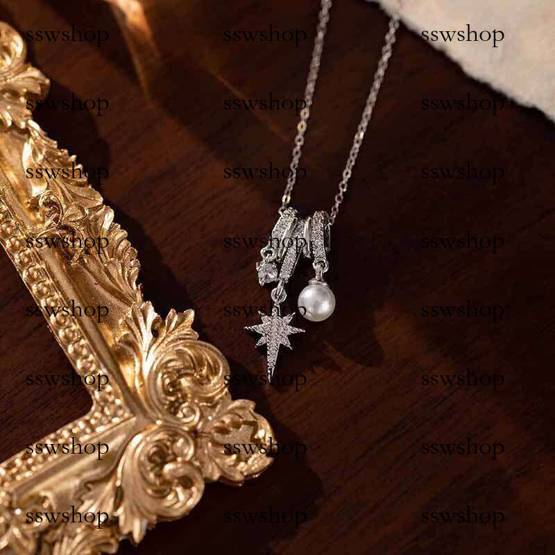 Elegant Minimalist Eight-Pointed Star Design Multi-Ring Micro-Paved Dia Titanium Steel French Style Necklace