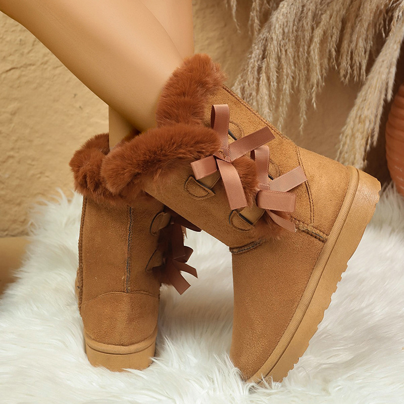 2025 new designer shoes free shipping winter half boots Non-slip outdoor vintage snow boots women's velvet bow cotton shoes for warmth