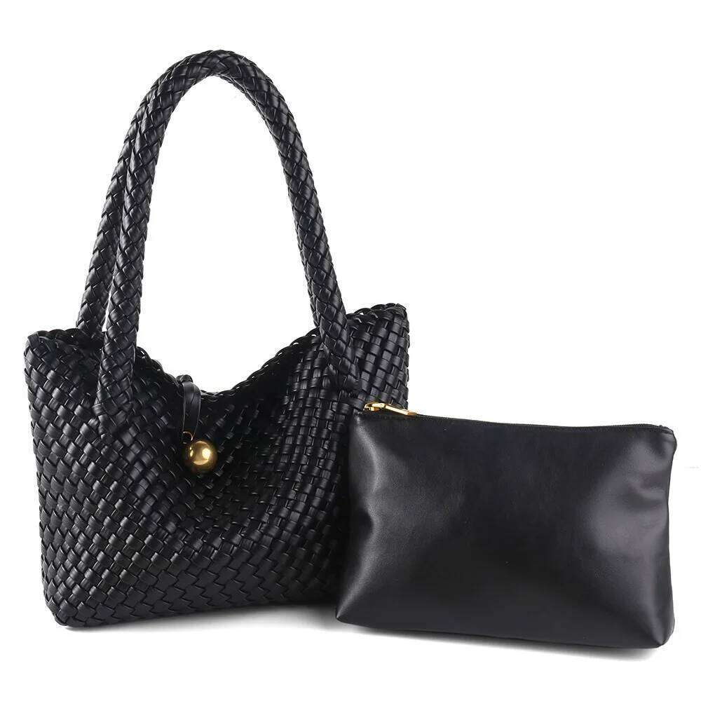 Best Seller Designer Bag Fashion Woven bag Women PU Leather Single bag Shoulder Retro Golden Bead Decor Hand Carry Women's Bag
