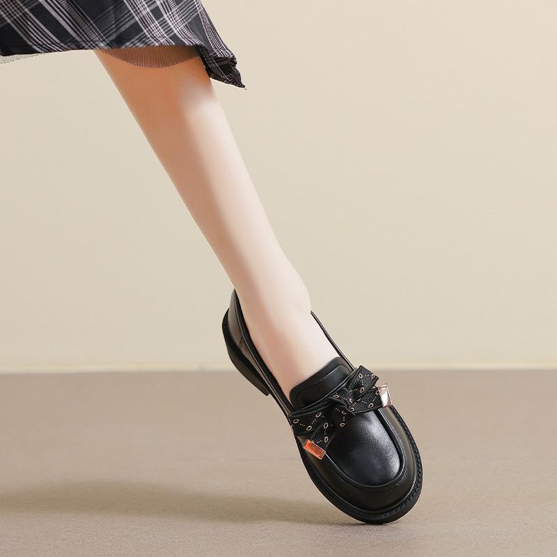 2025 Women Girl Lolita JK Uniform Pump Cute Mary Jane Low Heel 3Cm Bow Casual Loafers Pu Leather Slip On Flat Moccasins Shoes A26-44