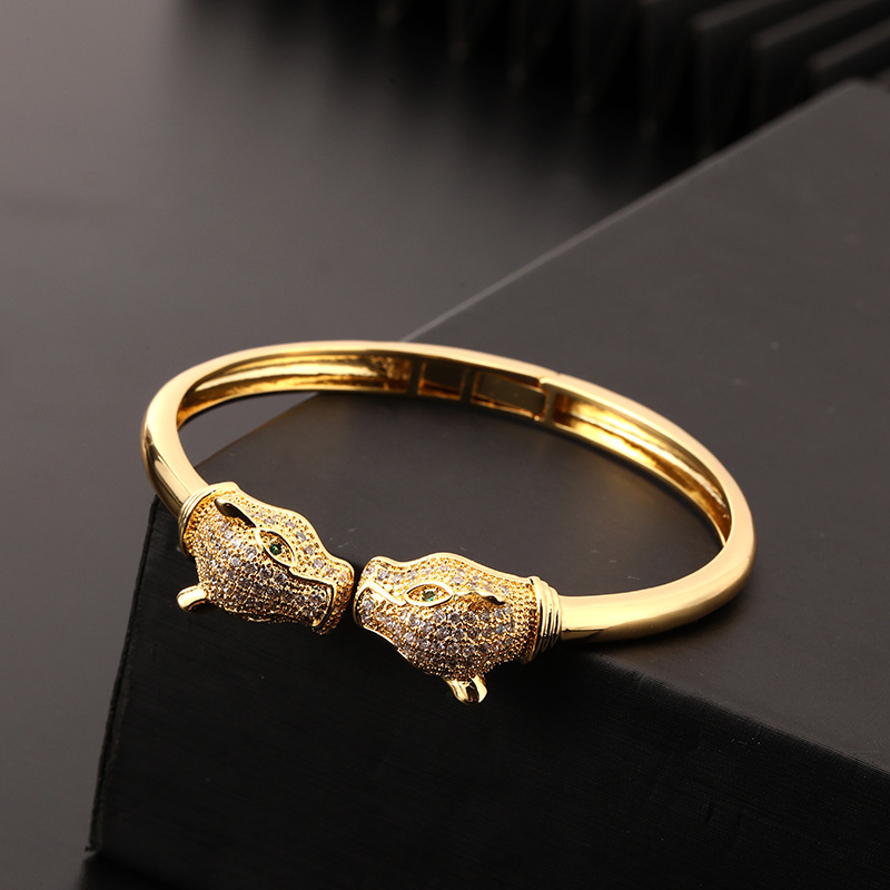 Luxury Brand Designer Jewelry European And American Style Personality Leopard Open Bracelet Trendy Wild Cheetah Bracelet Hip-Hop Electroplated Micro-I
