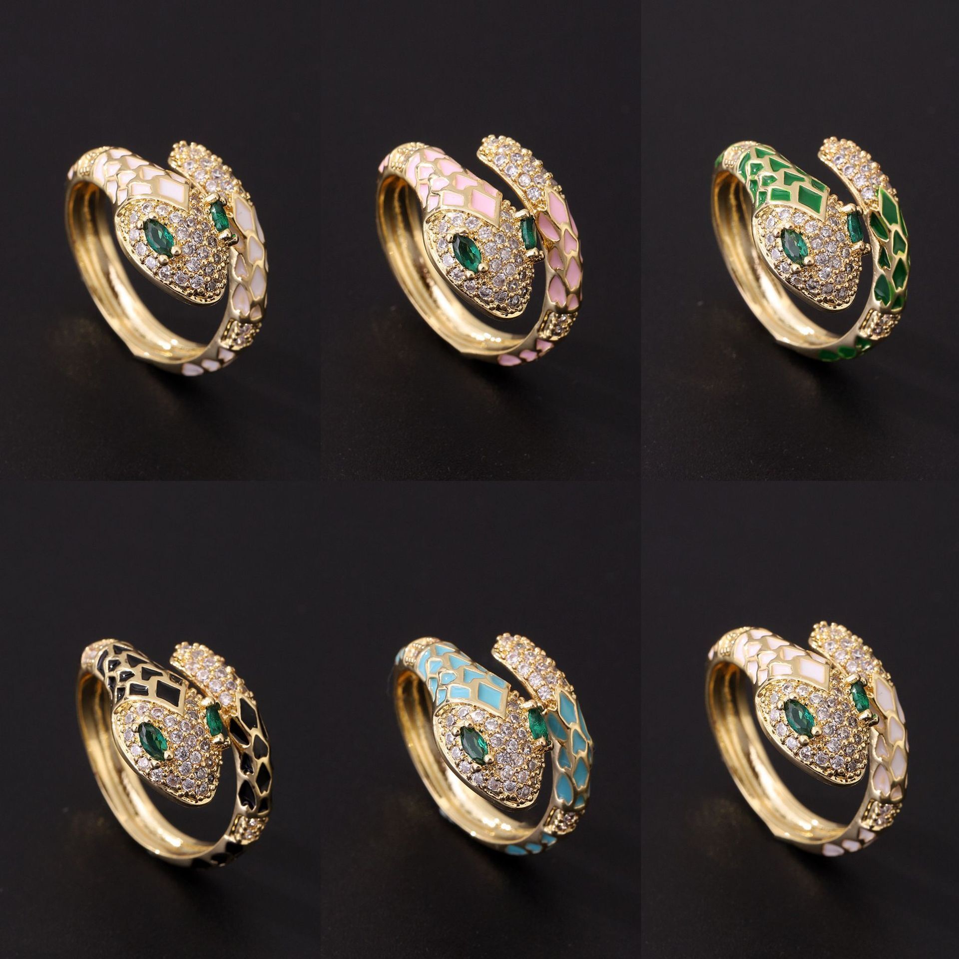 Jewelry European And American Hot Selling Gold Plated Vintage Green Eyed Snake Shaped Open Luxury Niche Animal Ring For Women