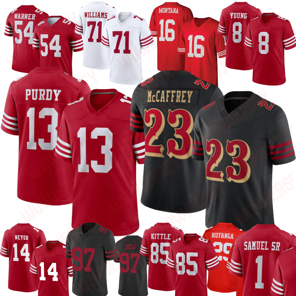 2025 SF Rivalries Christian McCaffrey Brock Purdy George Kittle Football Jersey Nick Bosa Ricky Pearsall Fred Warner Jerry Rice Jauan Jennings Brian Joe Montana