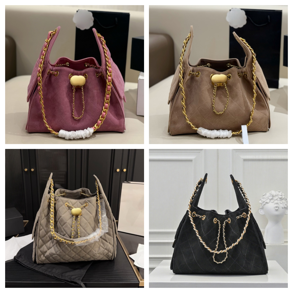 25c Drawstring Bucket Women's Fashionable Slouchy Tote Retro Underarm Handbag Large Capacity Shoulder Designer Weekend Suede Bag