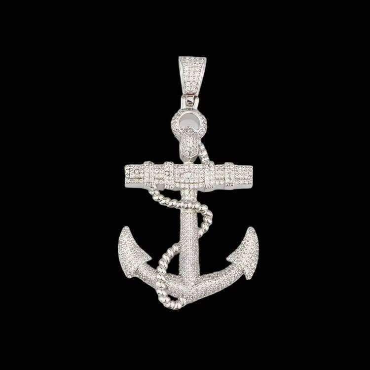 Custom Creative Design Solid Sailor Boat Sier Flooded Iced Out GRA VVS Moissanite Dias Ship Anchor Pendant for Mens