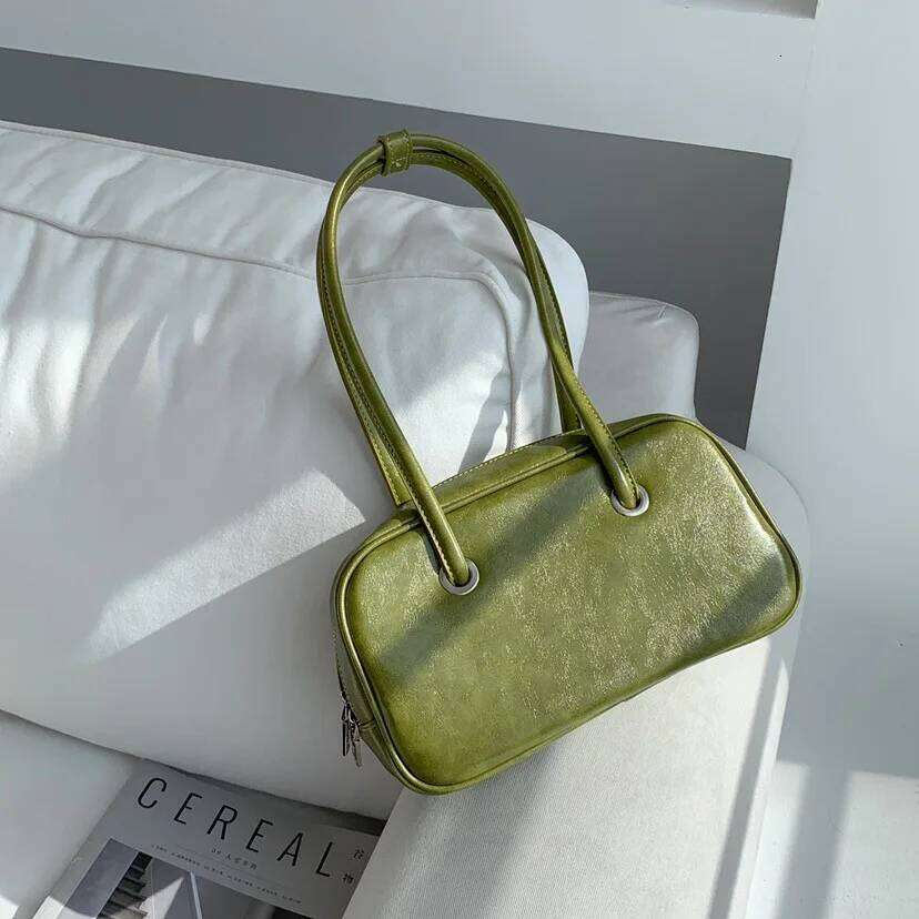 Vintage Bowling Underarm Designer Lady Handbags Oil Wax Skin Pu Leather Women Shoulder Bags Trend 2025 Commuter Bag