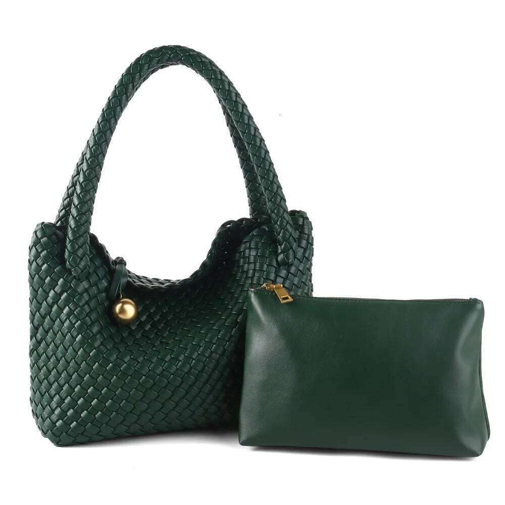 Best Seller Designer Bag Fashion Woven bag Women PU Leather Single bag Shoulder Retro Golden Bead Decor Hand Carry Women's Bag