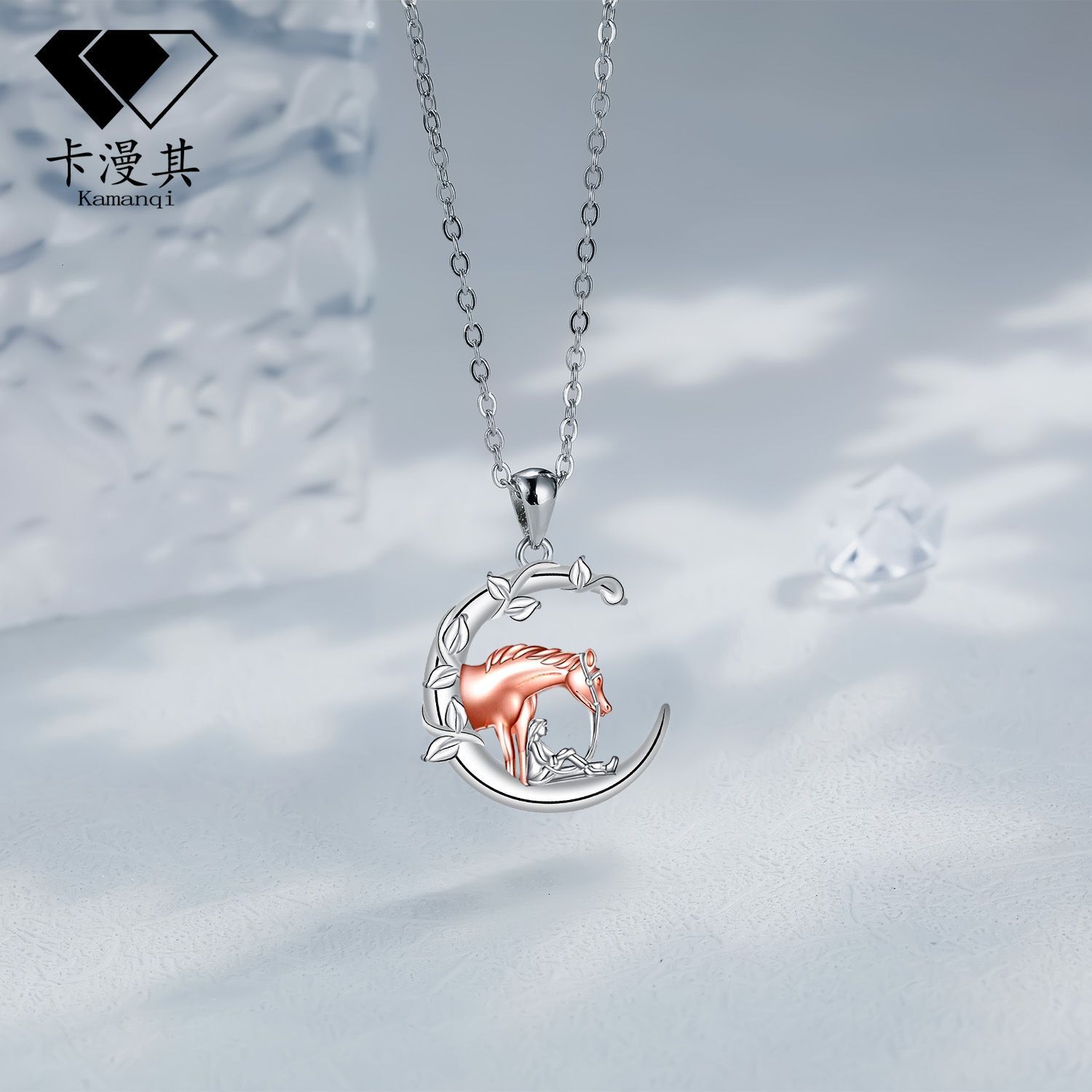 Luxury Brand Designer Jewelry Kamanqi E-Commerce Exclusive European And American Fashion Retro High-End Feel Girl And Horse Pendant Necklace Collarbon