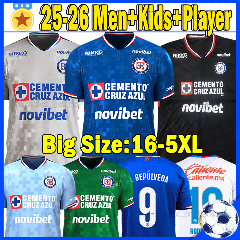 4XL 5XL 25 26 Cruz Azul Soccer Jerseys Liga MX Futbol Club 2025 2026 RODRIGUEZ SEPULVEDA ROTONDI ROMERO RIVERO Player Version Football Shirts Goalkeeper Men Kids Kits