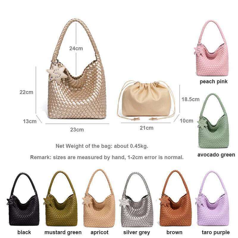 Trendy Hand-Woven For Women Stylish Tote With Detachable Pouch Lady Fashion Underarm Shoulder Bag PU Vegan Leather Handbag
