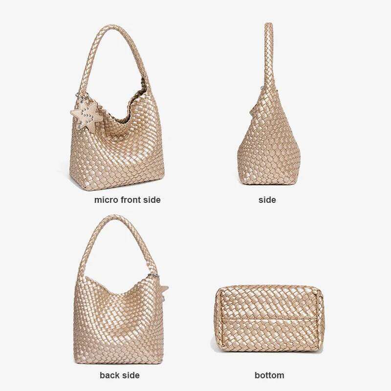 Trendy Hand-Woven For Women Stylish Tote With Detachable Pouch Lady Fashion Underarm Shoulder Bag PU Vegan Leather Handbag