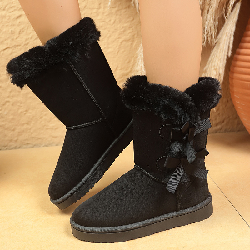 2025 new designer shoes free shipping winter half boots Non-slip outdoor vintage snow boots women's velvet bow cotton shoes for warmth