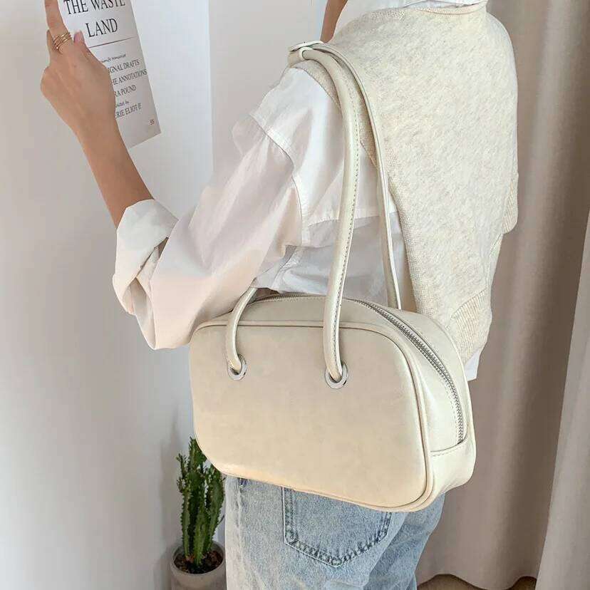 Vintage Bowling Underarm Designer Lady Handbags Oil Wax Skin Pu Leather Women Shoulder Bags Trend 2025 Commuter Bag
