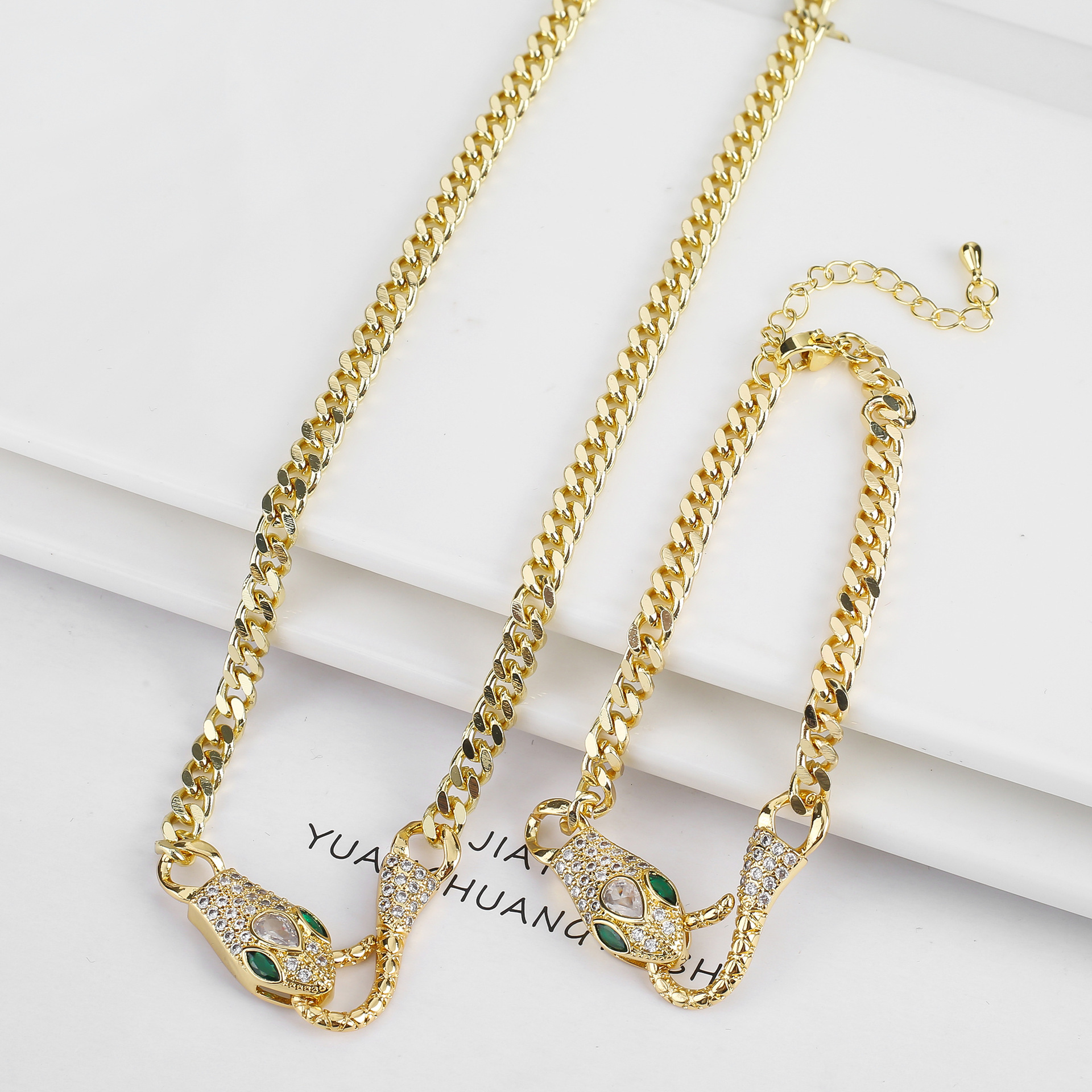 Luxury Designer Jewelry Hot-selling Elegant Simple Snake-shaped Leopard Head Fox Bracelet Ne Set European And American Style Personalized Diamond-encr