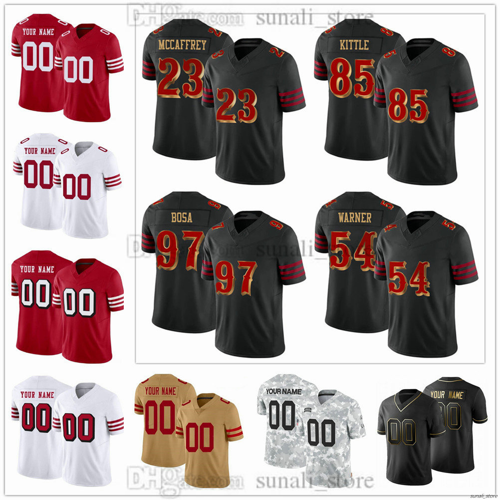 Men's Rivalries Football Jersey 23 Christian McCaffrey 13 Brock Purdy 11 Brandon Aiyuk 97 Nick Bosa 85 George Kittle 54 Fred Warner Mac Jones Jauan Jennings Stitched