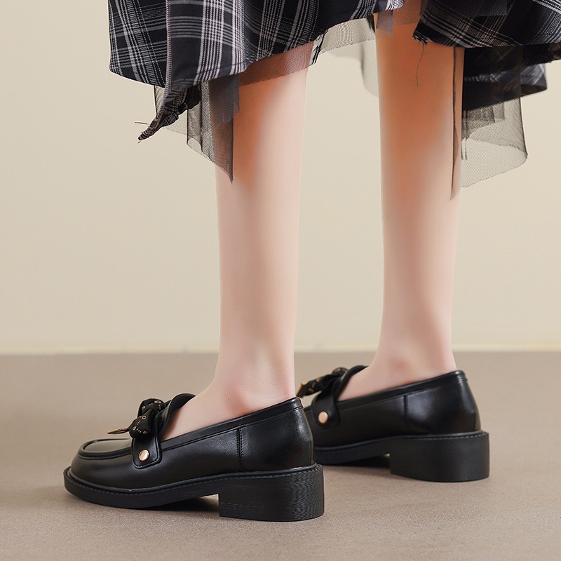 2025 Women Girl Lolita JK Uniform Pump Cute Mary Jane Low Heel 3Cm Bow Casual Loafers Pu Leather Slip On Flat Moccasins Shoes A26-44