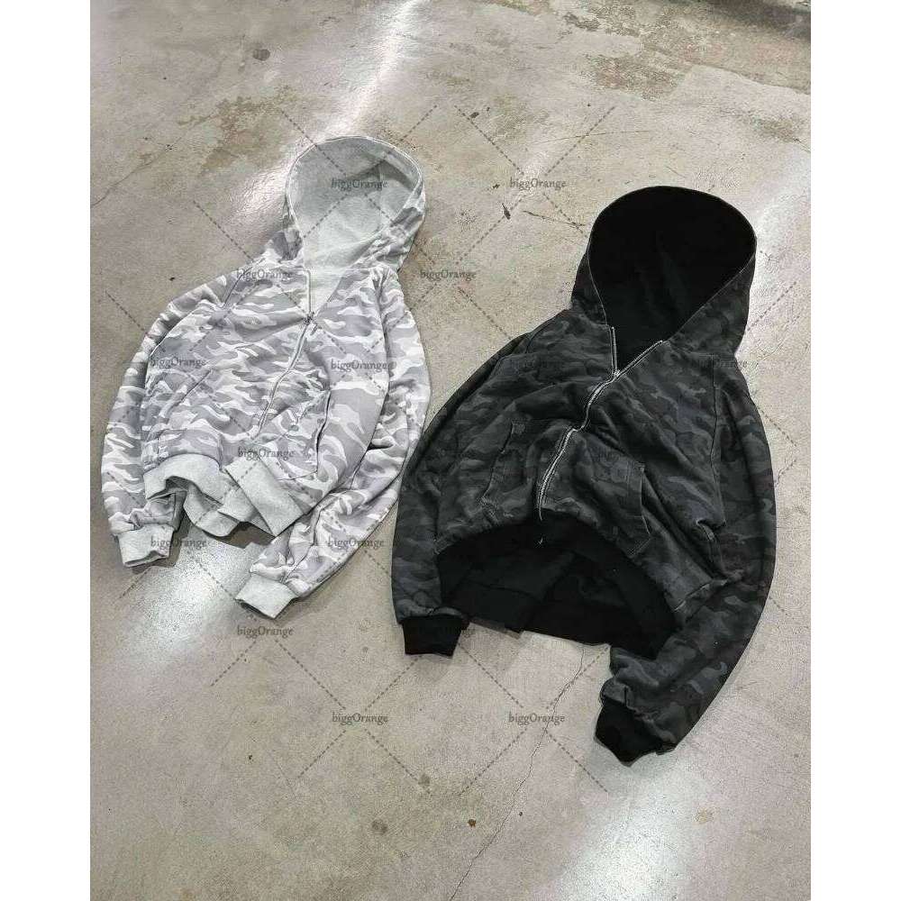Trendy Haruku Camouflage Retro High Street Y2k Loose Zipper Sweatshirt Men New Hip Hop Casual American Oversized Hoodie Women