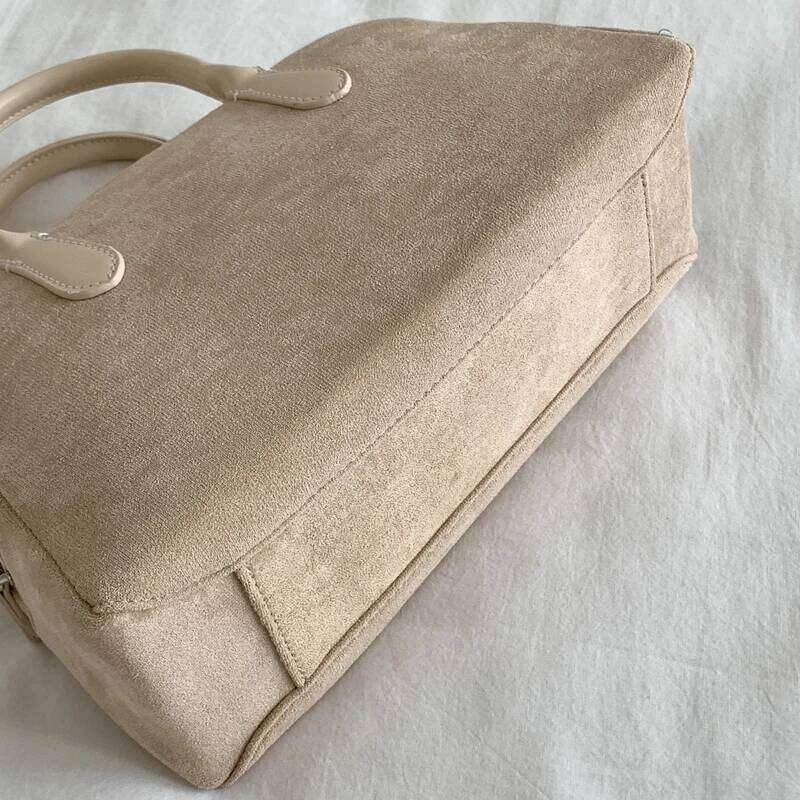 Korean Casual Boston Bag For Women Designer Handbags And Purses 2024 New In Faux Suede Vintage Nubuck Leather Carry Wrist