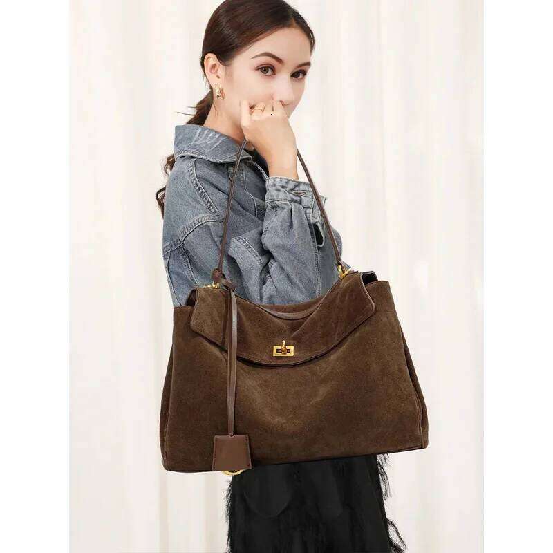 Rodeo Genuine Leather Tote for Women Frosted Cowhide Large Capacity Simple Shoulder Bag Handbag