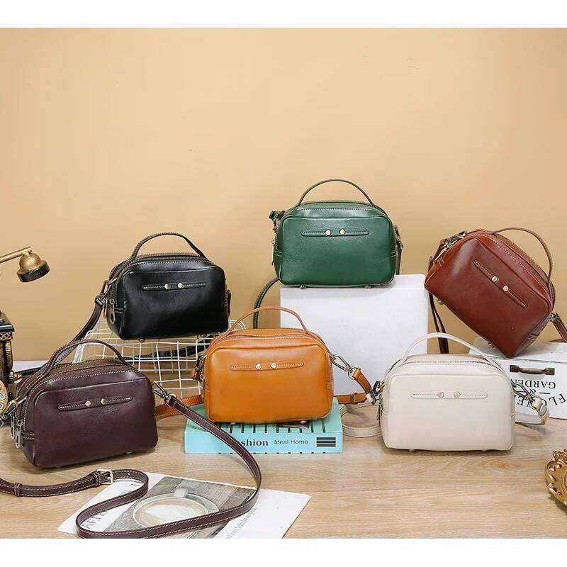 Original Cowhide Leather Women Mobile Phone For Girls Square Shoulder Handbag Solid Color Fashion Bag Wholesale Suppliers