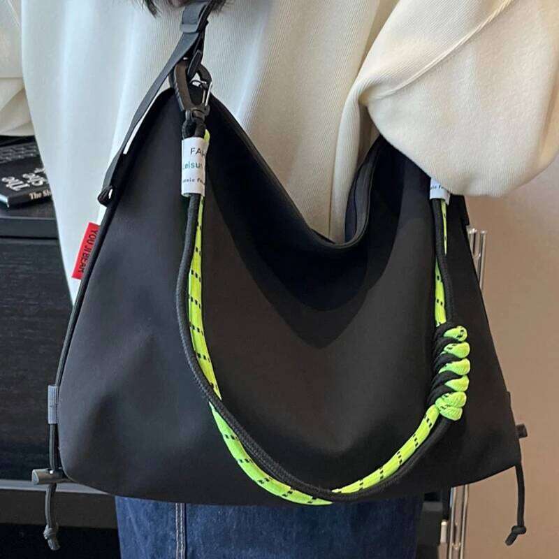 Unisex Leisure Big Nylon Crossbody Bag Black Korean Style Sweethearts Laptop Shoulder Bags Coloured Elastic Rope Lovers Handbag