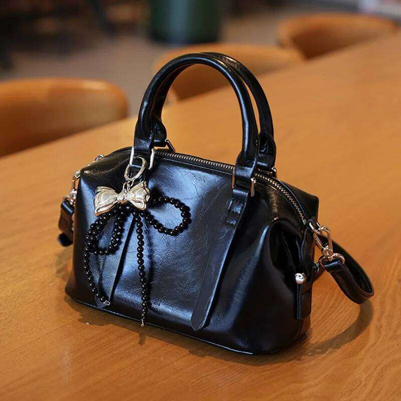2025 Retro Classic PU Leather Handbag Boston Water Solid Small Vintage Women's One Shoulder Slim Span Bag