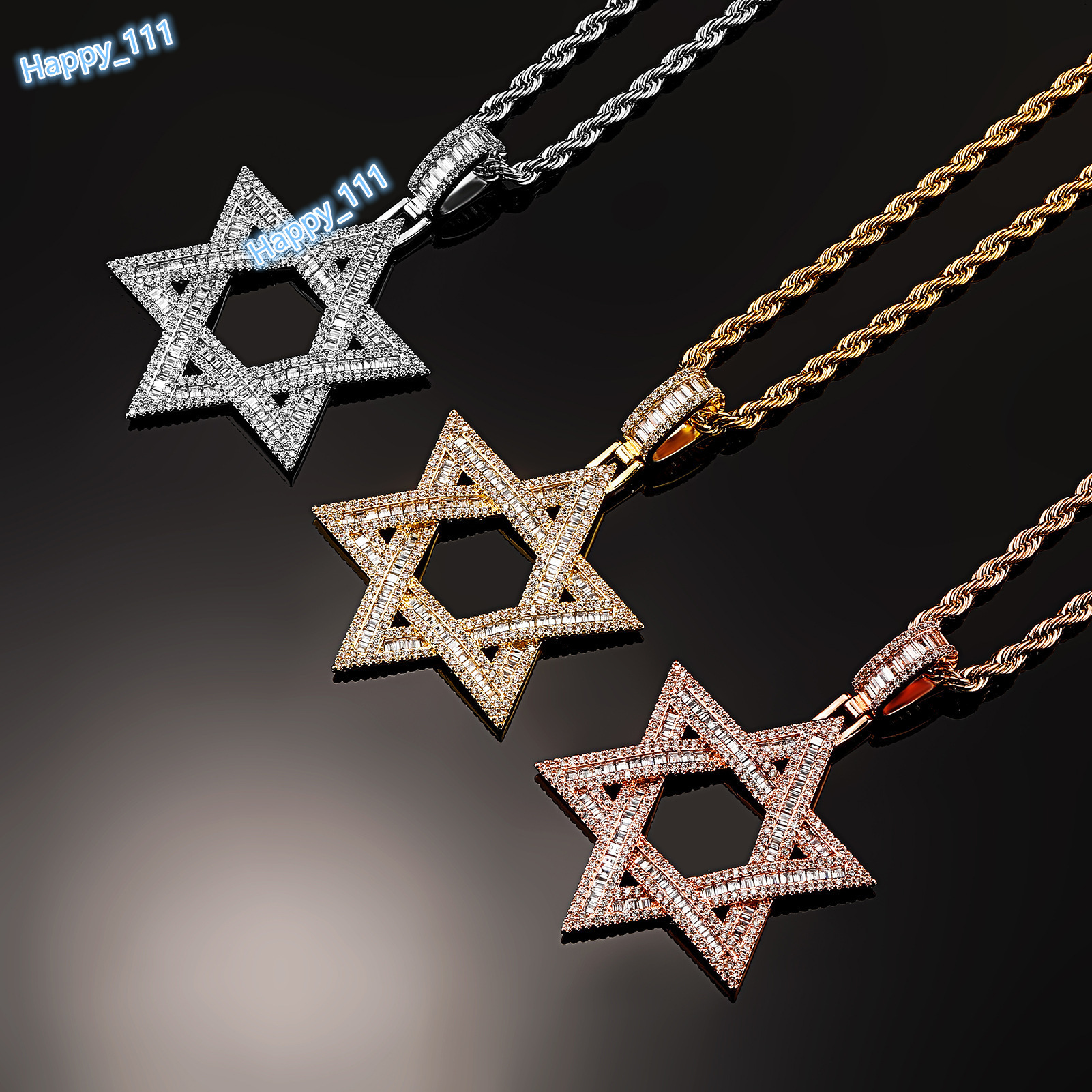 Tifang AllMatch Mens and Womens SixPointed Star Pendant Necklace Moissanite Pendants Charms