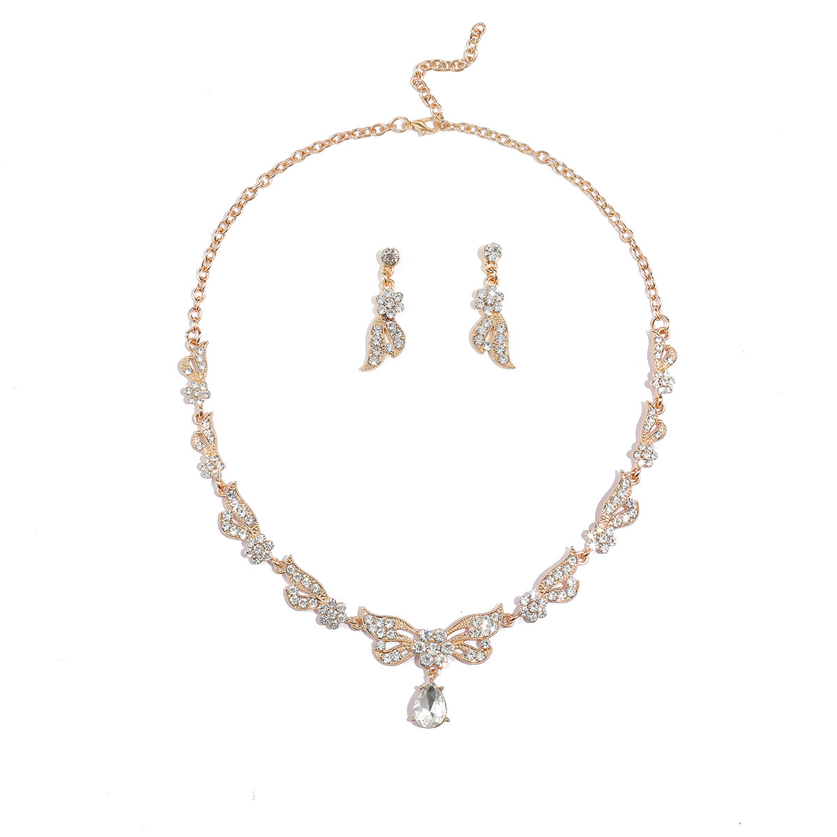 Luxury Brand Designer Jewelry Source Bride Necklace Set High-End Bowknot Crystal Inlaid Diamond Wedding Dress Banquet Gown Jewelry Matching