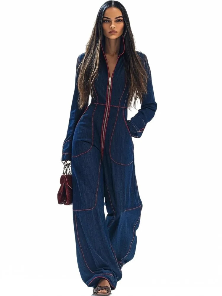 Solid Color Women Jumpsuits For Autumn Winter Long Sleeve Loose Fashion Streetwear Overalls Wide Leg Pants Trousers 2025 250829