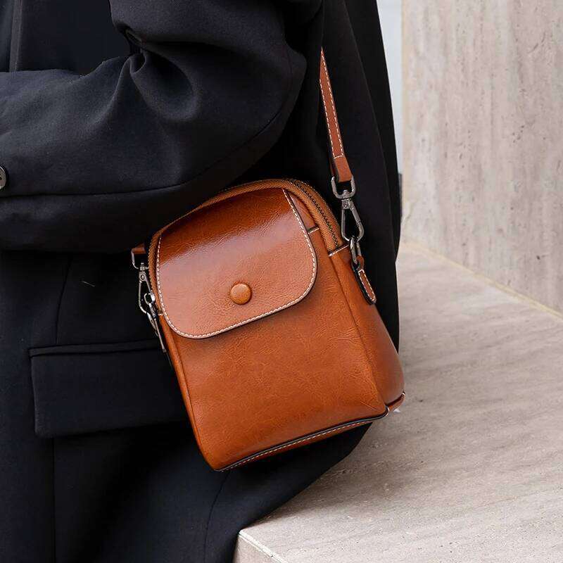 Women's Oil Wax Cow Leather Handbags Female Cowhide Vintage Shoulder Bag Ladies High Quality Phone Crossbody Bags Lady