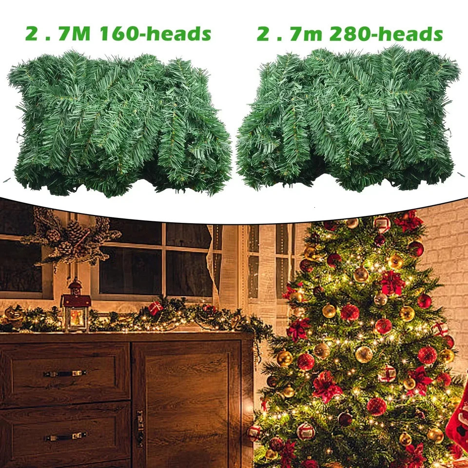 27M Artificial Pine Leaf Rattan Strip Green Christmas Garland Wreath Tree Decor Xmas Ornament 250820
