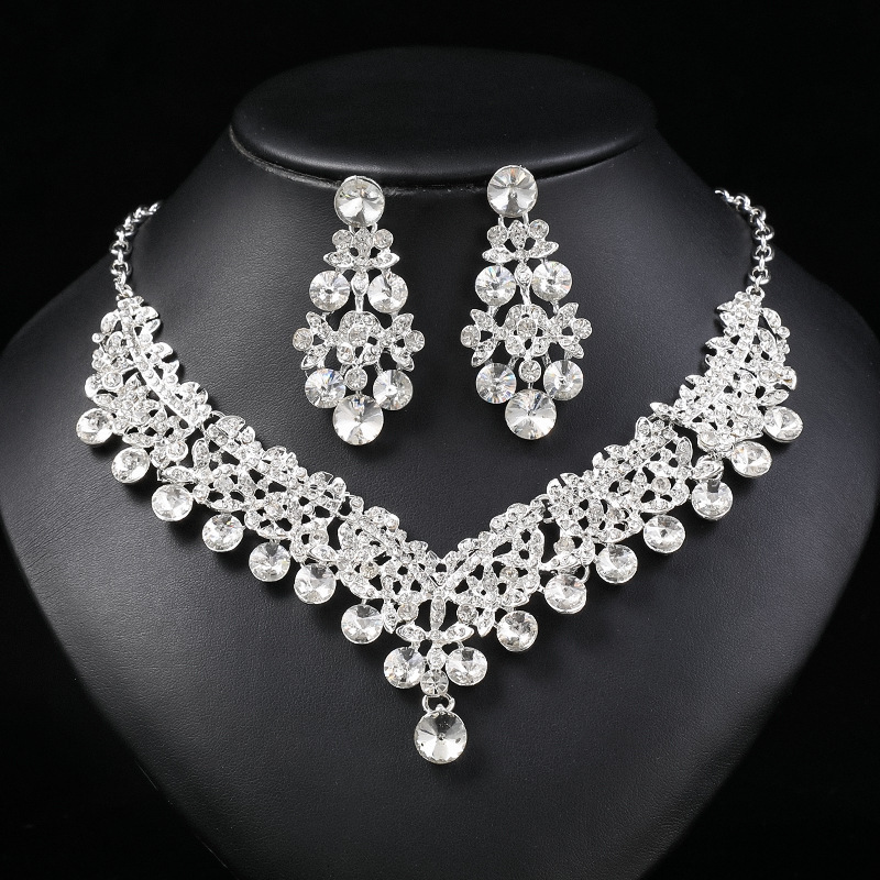Luxury Brand Designer Jewelry In Stock Direct Shipping Crystal Gemstone European And American Bride Necklace Earring Set Wedding Dress Women Fashion A