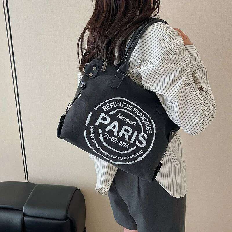 Vintage Canvas Tote Bag Women - Retro Letter Print Shoulder Bag, Spacious Casual Purse For Daily Commute & Travel