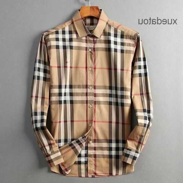 summer mens casual shirt luxury designer fashion brand polo collar long sleeve plaid european station bur classic comfortable 2 4104 burberriness burberrys2 new