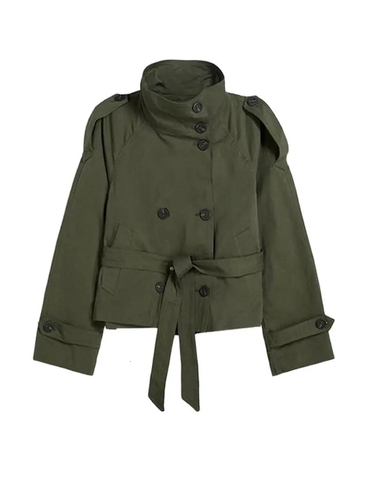 2025 Autumn Stand Collar Trench Coats For Women Fashion Long Sleeve Belt Double Breasted Jacket Lady High Street Chic Outerwear 250829