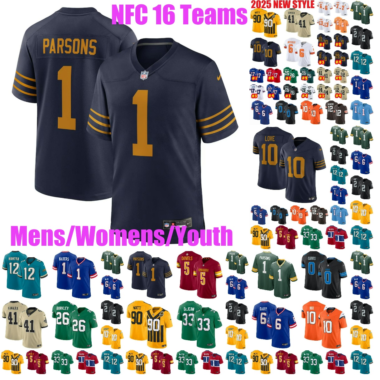 16NFCteams Micah Parsons Football Jersey Baker Mayfield Saquon Barkley Jalen Hurts CeeDee Lamb Bijan Robinson George Kittle Brock Purdy Mens Kids Jerseys